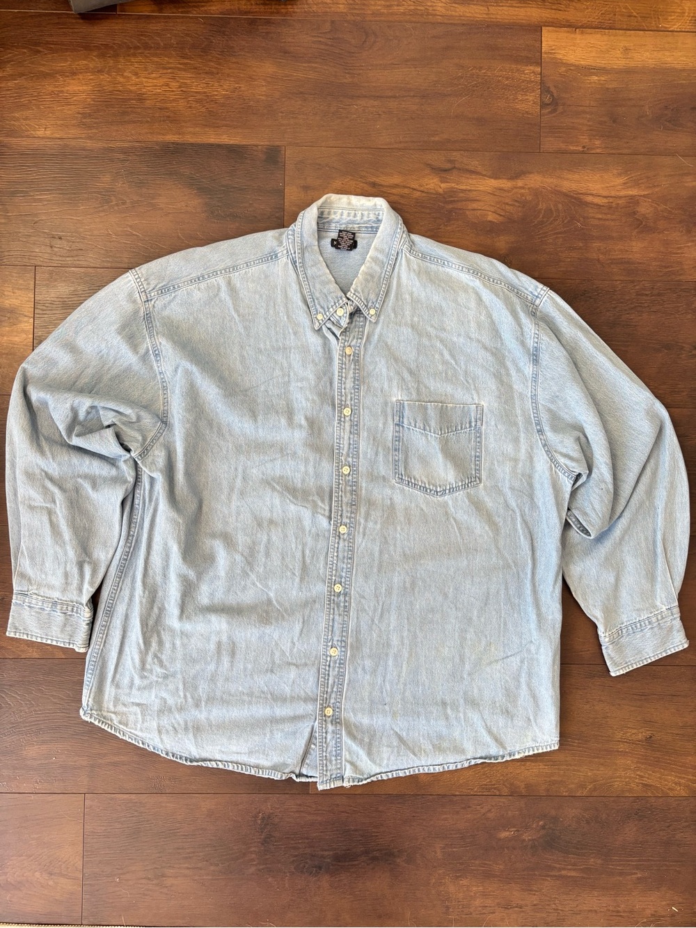 Northcrest Light Blue Denim Casual Button-Down Shirt
